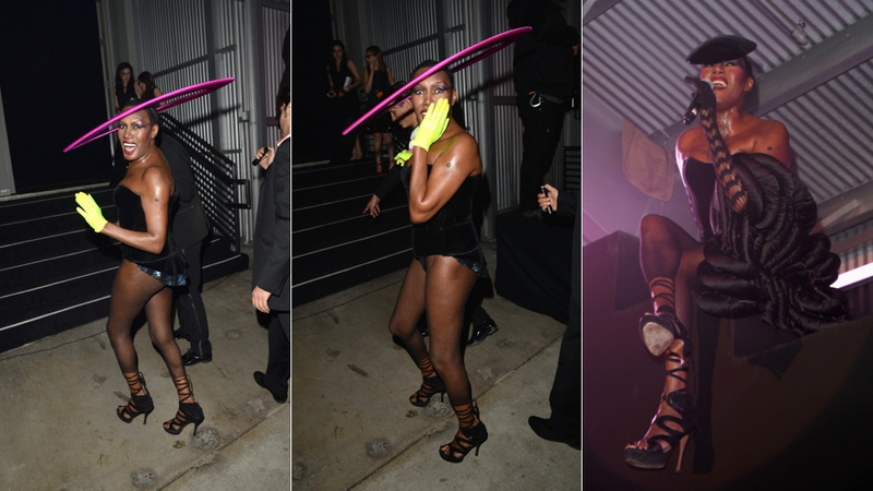 Illustration for article titled Slinky Gowns and Grace Jones in an Intergalactic Hat at the amfAR Gala